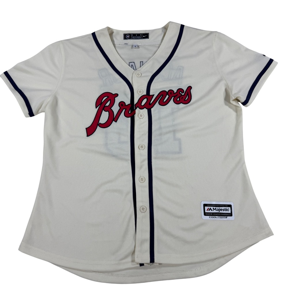 Majestic Atlanta Braves Ronald Acuna Jr. #13 Jersey Cream Cool Base MLB Medium